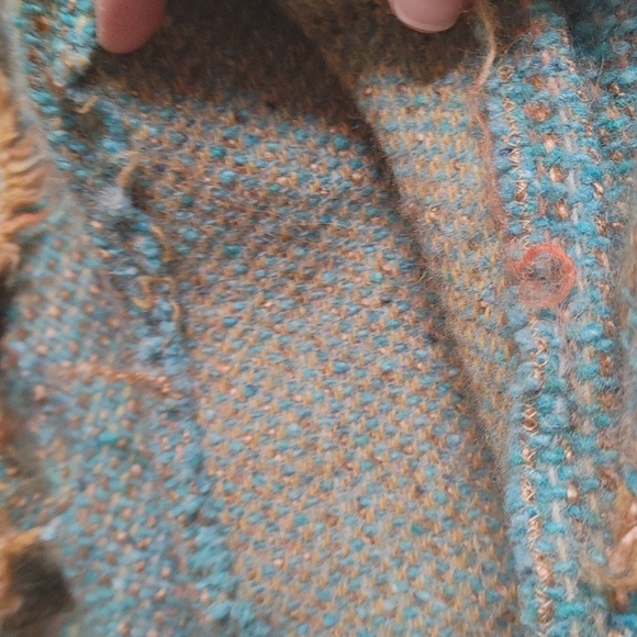 OOAK Handwoven Wool Hoodie Turquoise & Gold - Picture 17 of 17